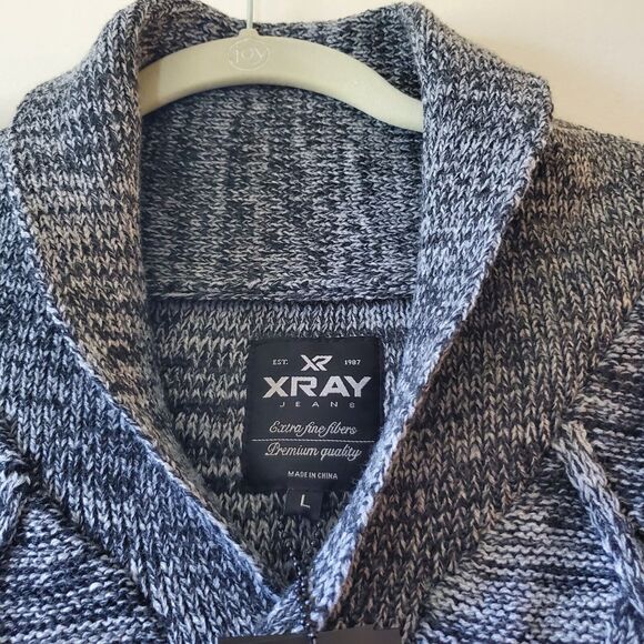 XRAY Jeans Mens L Cardigan Sweater Charcoal Gray Button Front Grandpa Preppy - Picture 6 of 13